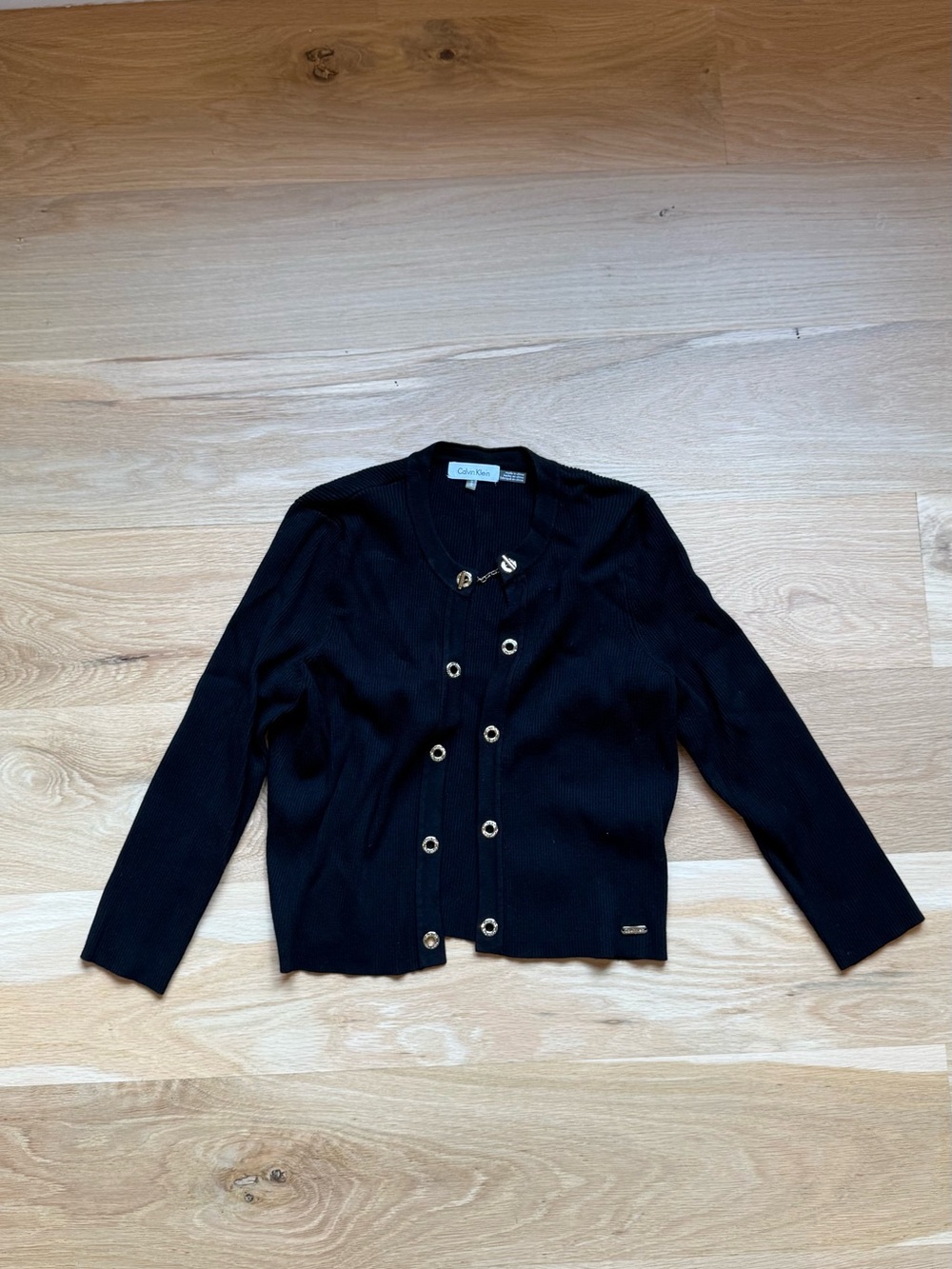 Calvin Klein Black Double-Row Gold-Button Knit Blazer